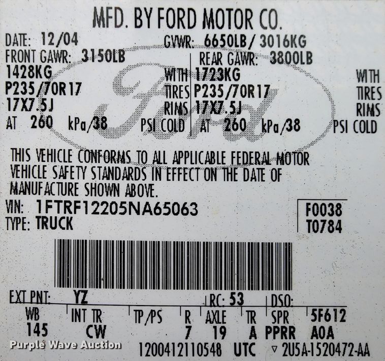 image for item IF9775 2005 Ford F150  pickup truck