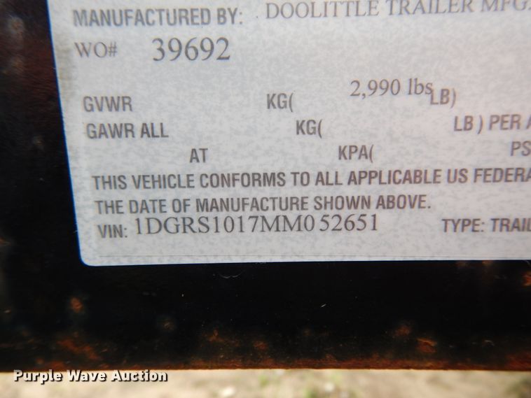 image for item IL9419 2021 Doolittle 6610  utility trailer