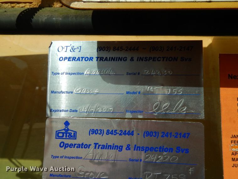 image for item DC2093 1974 Grove RT75S  crane