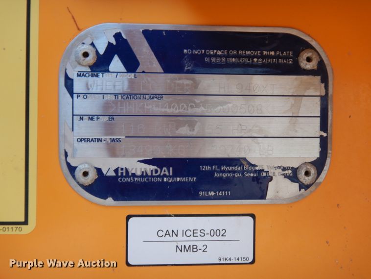 image for item DC2107 2018 Hyundai  HL940XT wheel loader