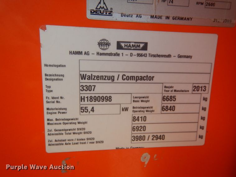 image for item DC2111 2011 Hamm 3307  single drum vibratory roller