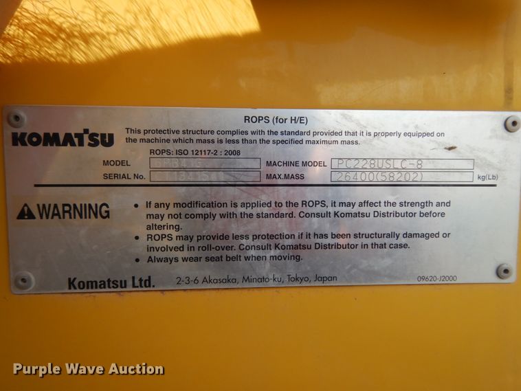 image for item DC2116 2014 Komatsu PC228USLC-8  excavator