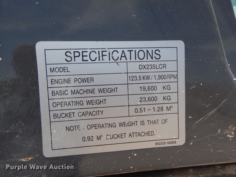 image for item DC2120 2011 Doosan DX235LCR  excavator