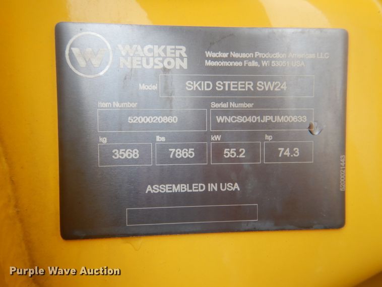 image for item DL8214 2015 Wacker Neuson SW24  skid steer loader