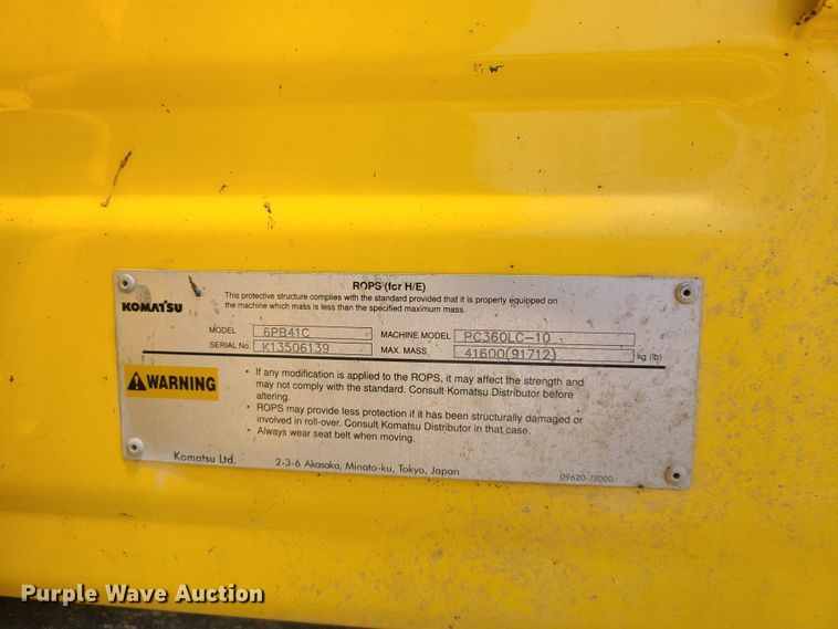 image for item DN5526 2014 Komatsu PC360LC-10  excavator