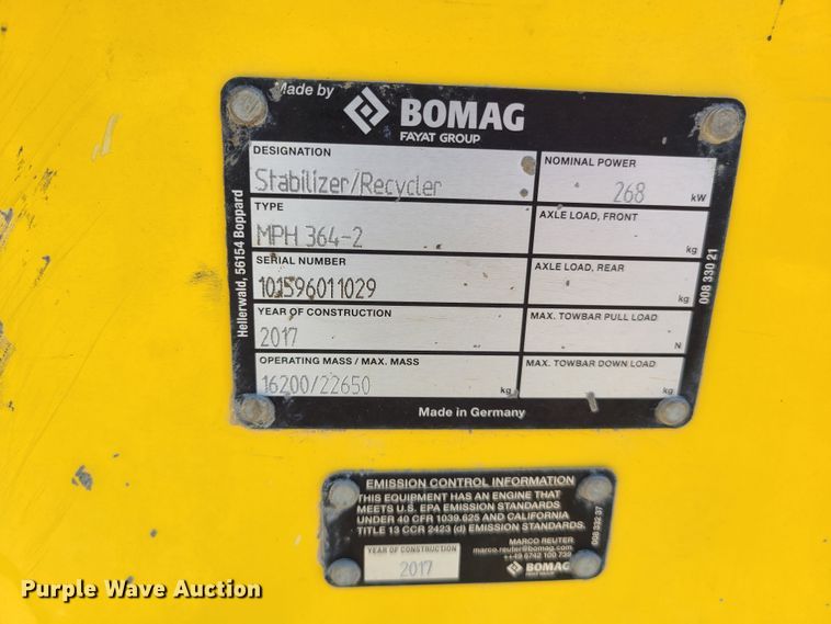 image for item DN5638 2017 Bomag MPH364R-2  recycler