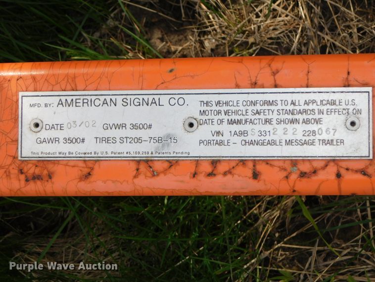 image for item HX9308 2002 American Signal  message board trailer