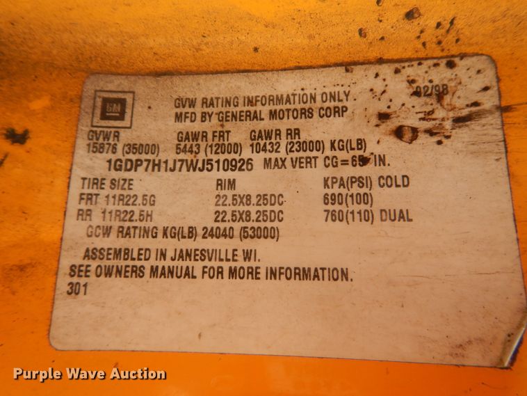 image for item IT9075 1998 GMC C8500  dump truck