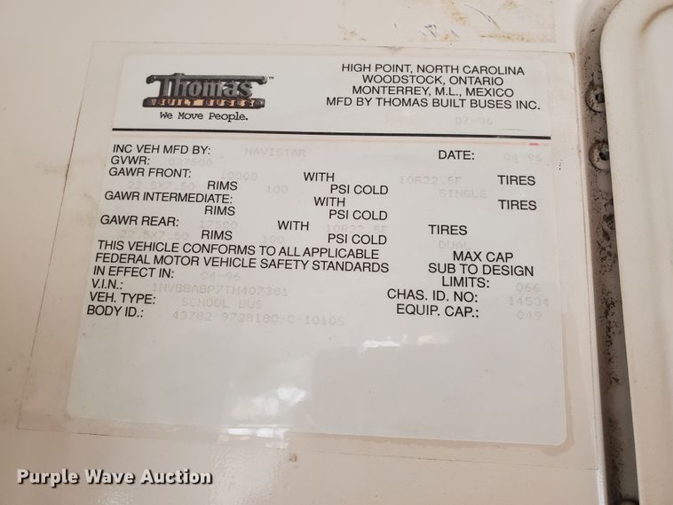 image for item DI4781 1996 International Thomas  school bus