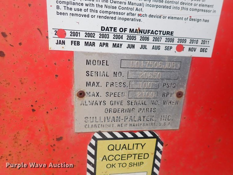 image for item DJ5665 Sullair D175Q  air compressor