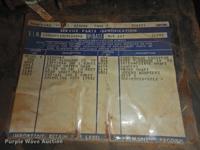 image for item DJ8489 1982 Chevrolet C60  dump flatbed truck