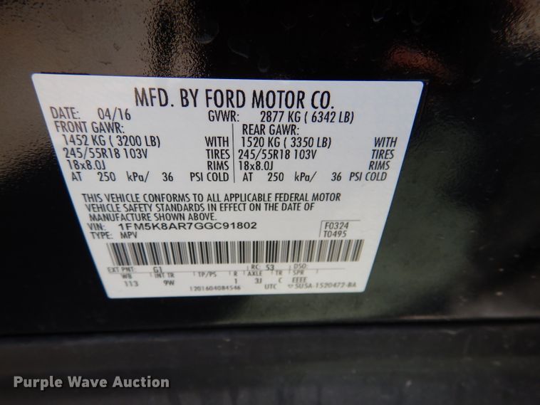 image for item DL8136 2016 Ford Explorer Police  SUV