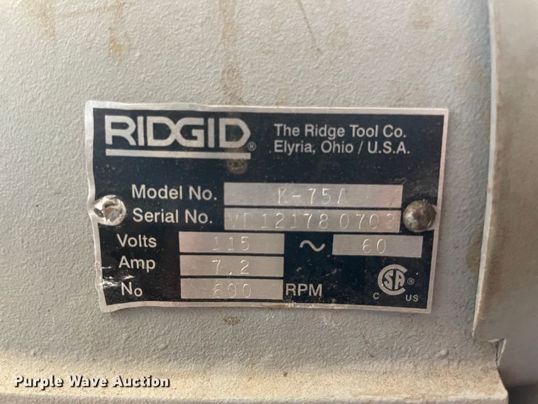 image for item IC9256 Ridgid K75A sewer drain machine