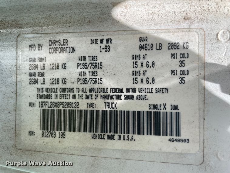 image for item IC9273 1993 Dodge Dakota  pickup truck