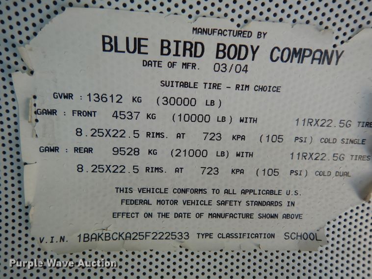 image for item ID9875 2005 Blue Bird Vision  school bus