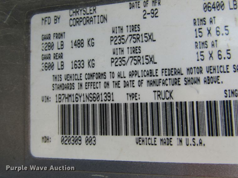 image for item IL9407 1992 Dodge Ram 150  pickup truck