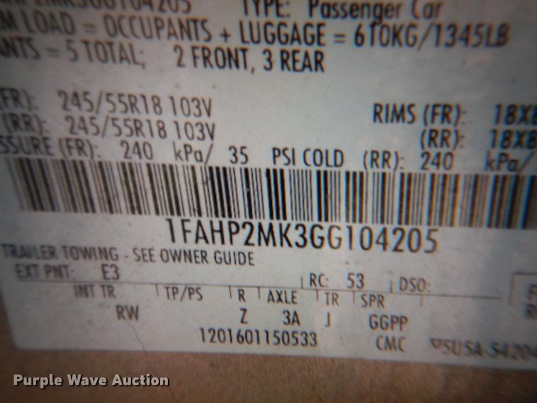 image for item IQ9482 2016 Ford Taurus Police Interceptor