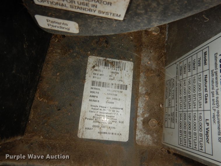 image for item IS9132 Briggs & Stratton 040226  20000 series generator