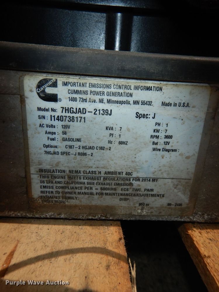 image for item IS9174 Cummins Onan 7HGJAD02139J QG EFI  generator