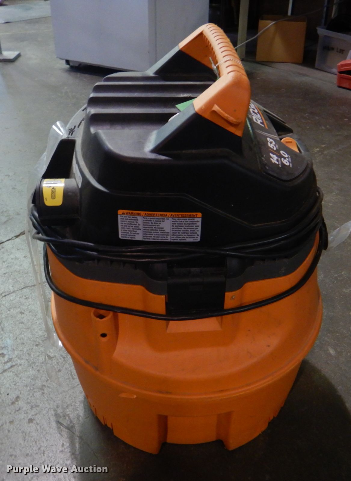 Ridgid shop vacuum in Tulsa, OK Item IA9862 sold Purple Wave