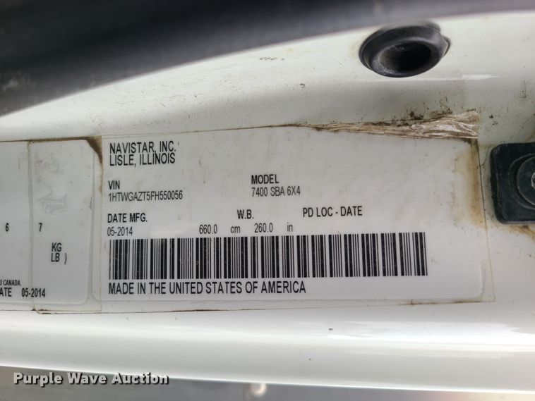 image for item DL8781 2015 International WorkStar 7400  sewer jetter truck