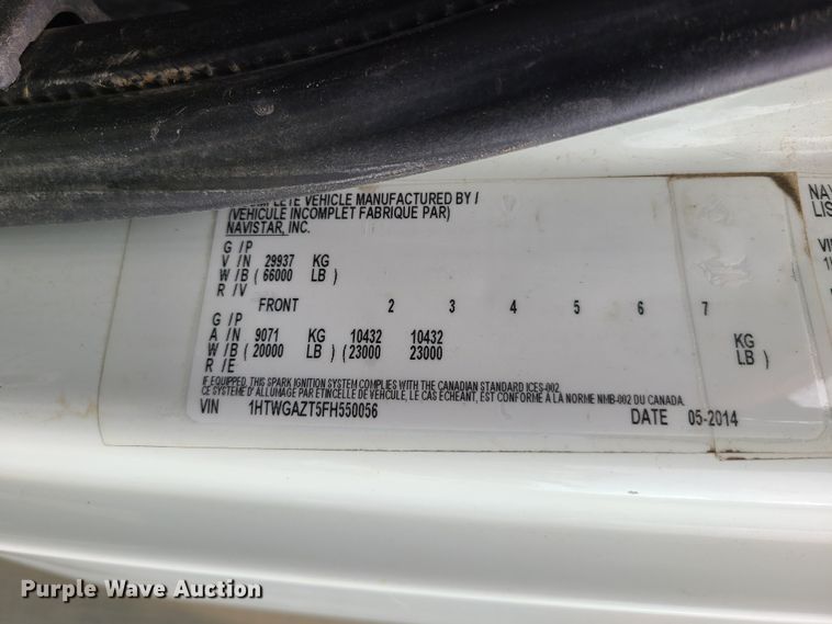 image for item DL8781 2015 International WorkStar 7400  sewer jetter truck