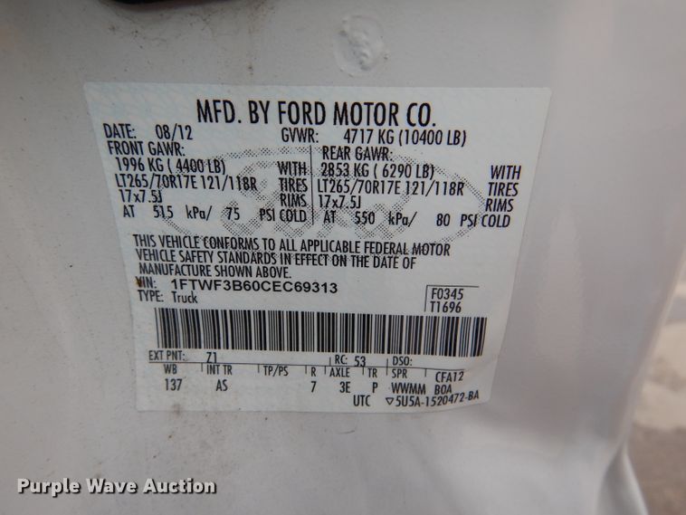 image for item DL8787 2012 Ford F350 Super Duty  pickup truck