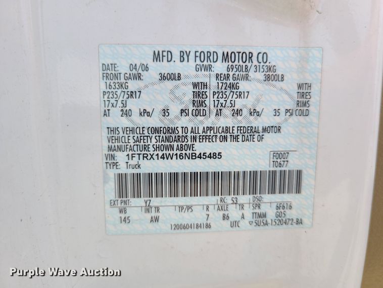 image for item DL8795 2006 Ford F150  SuperCab pickup truck