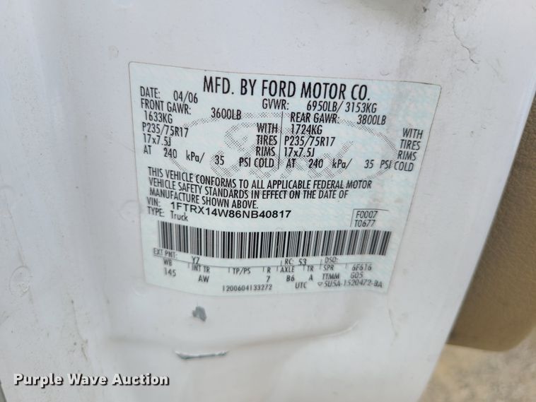 image for item DL8814 2006 Ford F150  SuperCab pickup truck