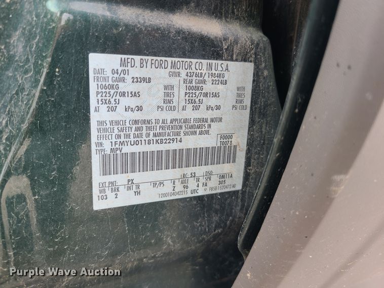 image for item DL8824 2001 Ford Escape  SUV