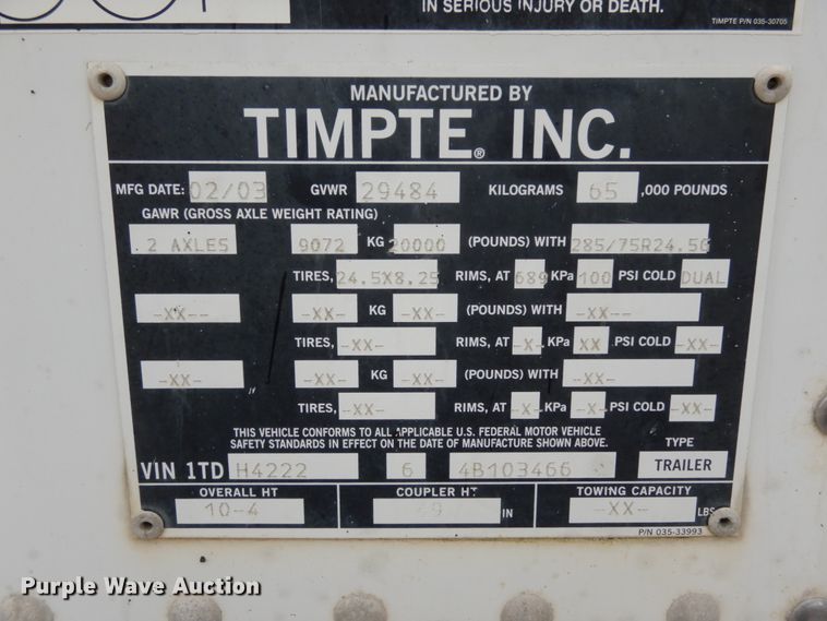 image for item IL9428 2004 Timpte  grain trailer