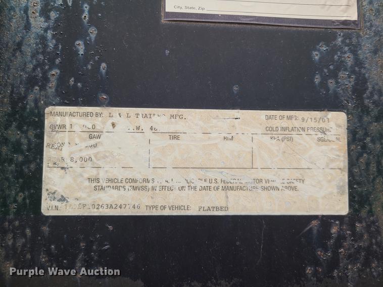 image for item IQ9177 L & L Trailer Manufacturing  equipment trailer