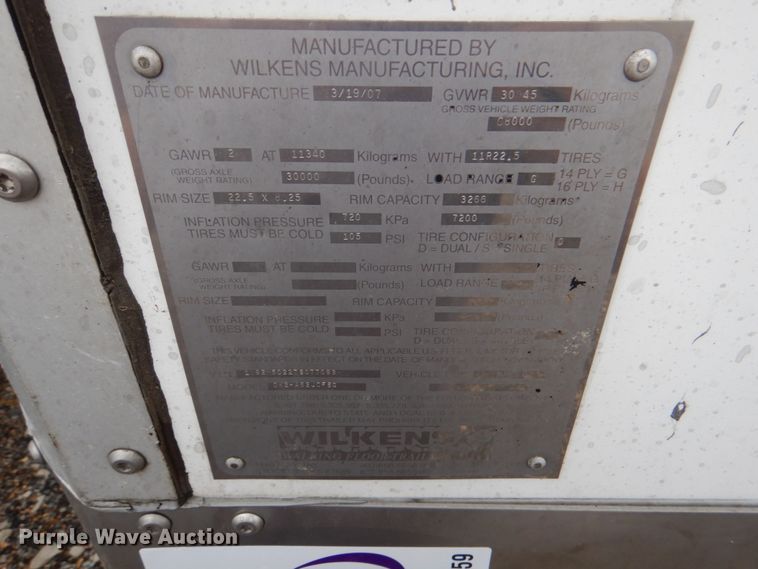 image for item DJ0459 2007 Wilkens  walking floor trailer
