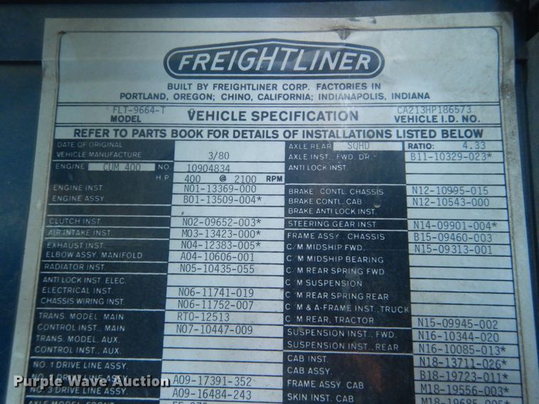 image for item HE9741 1980 Freightliner FLT-9664-T  semi truck