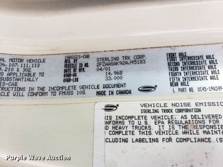 image for item HO9485 2002 Sterling L70  crane truck