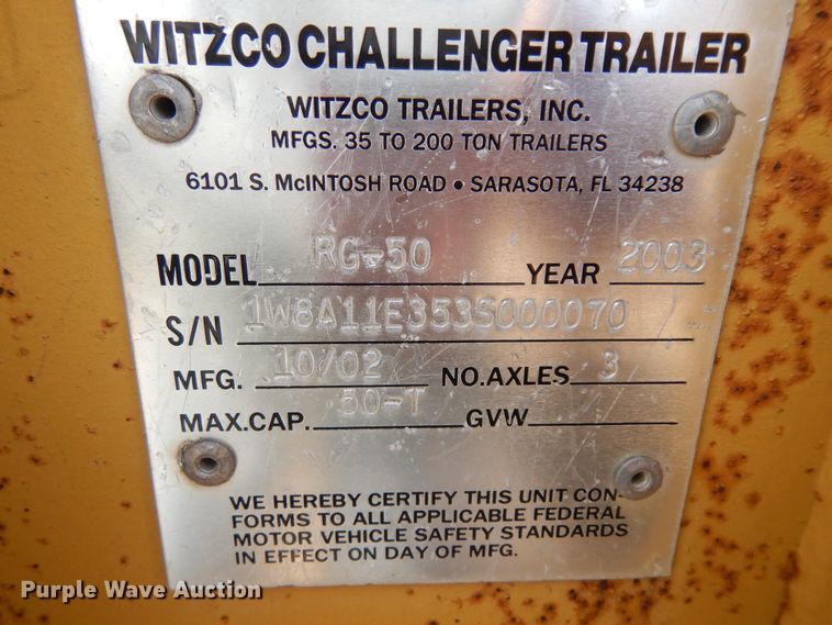 image for item DI5608 2003 Witzco Challenger RG-50  lowboy equipment trailer