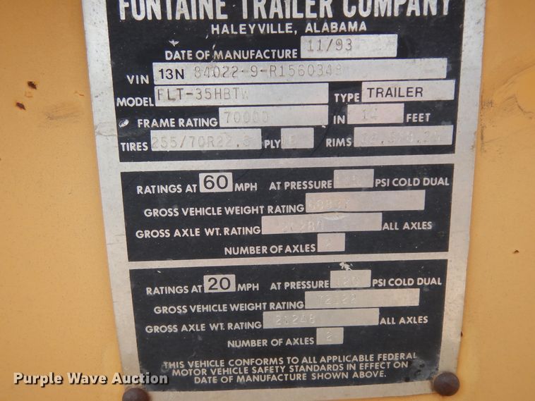 image for item DI5610 1993 Fontaine FLT-35HBTW  equipment trailer
