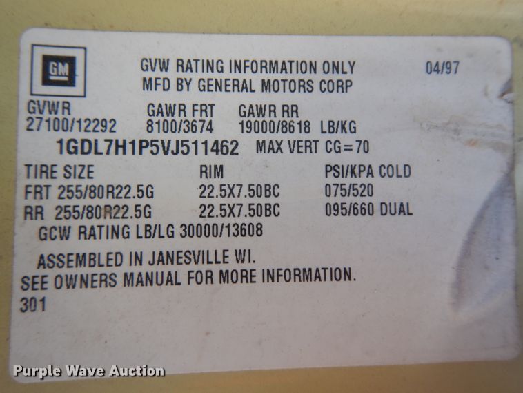 image for item GR9442 1997 GMC C7500  vacuum truck