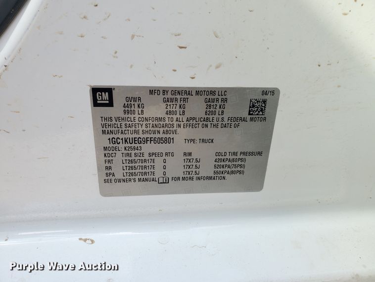 image for item ID9823 2015 Chevrolet Silverado 2500HD  Crew Cab utility bed pickup truck