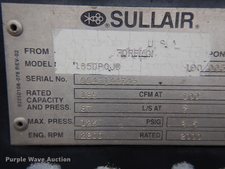 image for item ID9848 Sullair 185DP0JD  air compressor