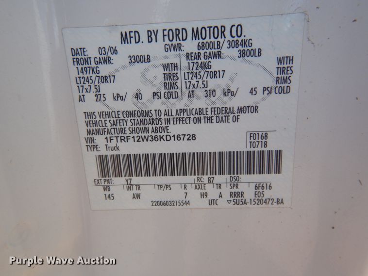 image for item KA9027 2006 Ford F150  pickup truck