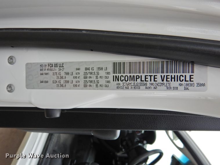 image for item HU9672 2018 Dodge Ram 5500  truck cab and chassis