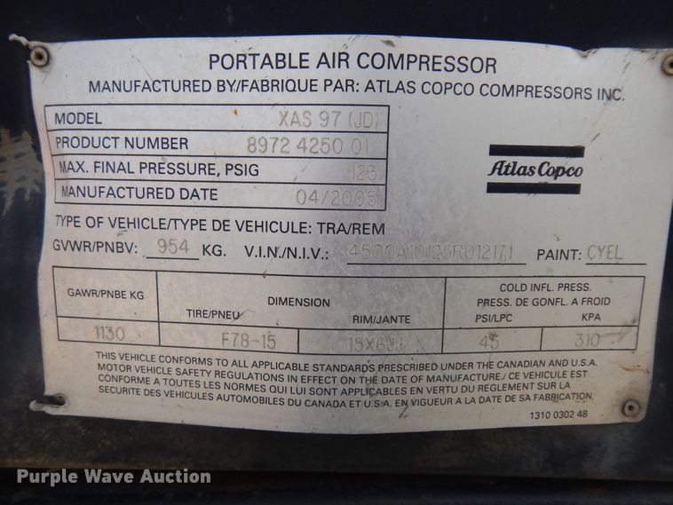 image for item ID9893 2005 Atlas Copco XAS 97  air compressor