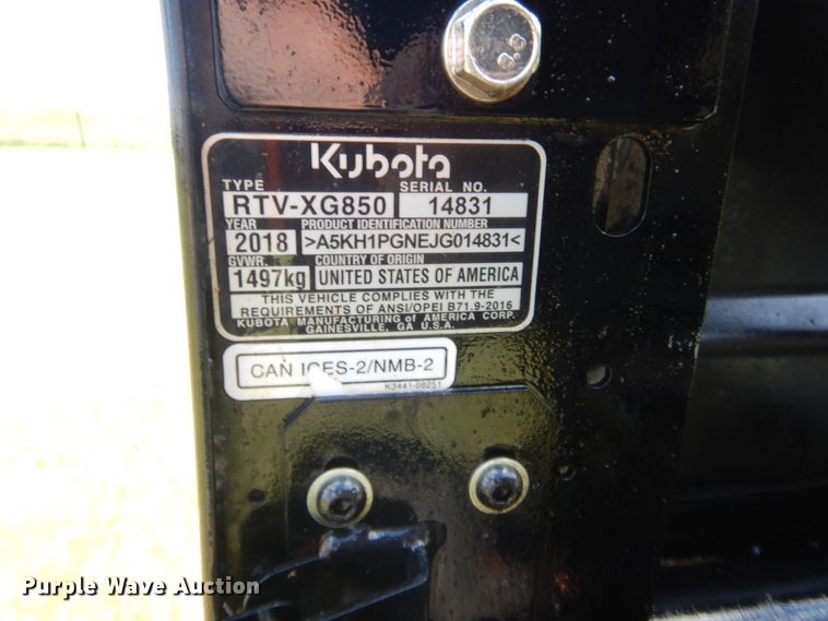 image for item IP9904 2018 Kubota Sidekick RTV-XG850  utility vehicle