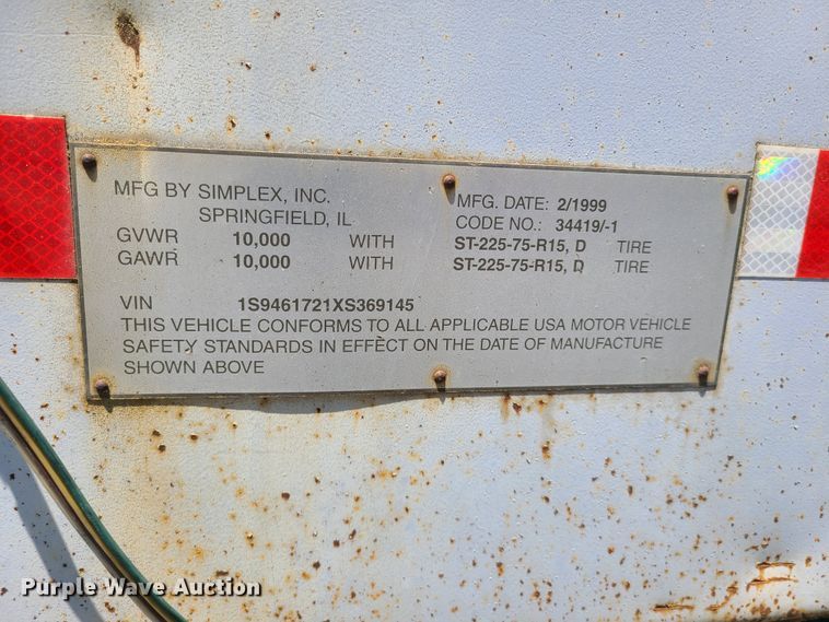 image for item IQ9191 1999 Simplex  utility trailer