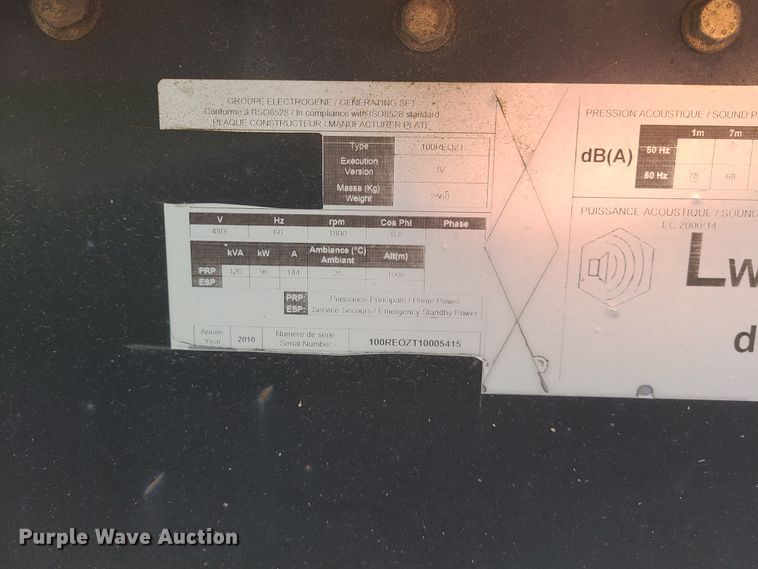 image for item IQ9192 Kohler 100KW  generator