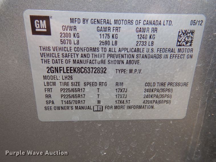 image for item IQ9527 2012 Chevrolet Equinox  SUV