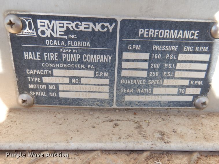 image for item IQ9555 Emergency One 2QSF75  fire truck bed