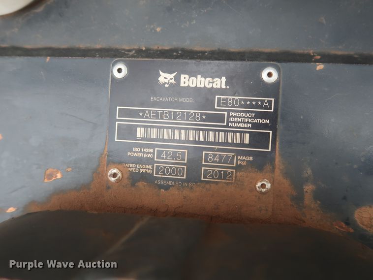 image for item DJ2388 2012 Bobcat E80  mini excavator