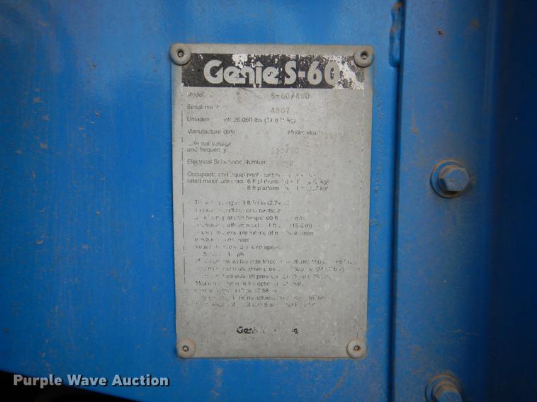 image for item DK5698 1999 Genie S-60  boom lift